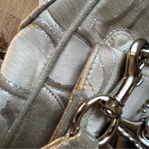 Used Coach Poppy Signature Sateen Metallic Pushlock Satchel - light khaki - Picture 13 of 14